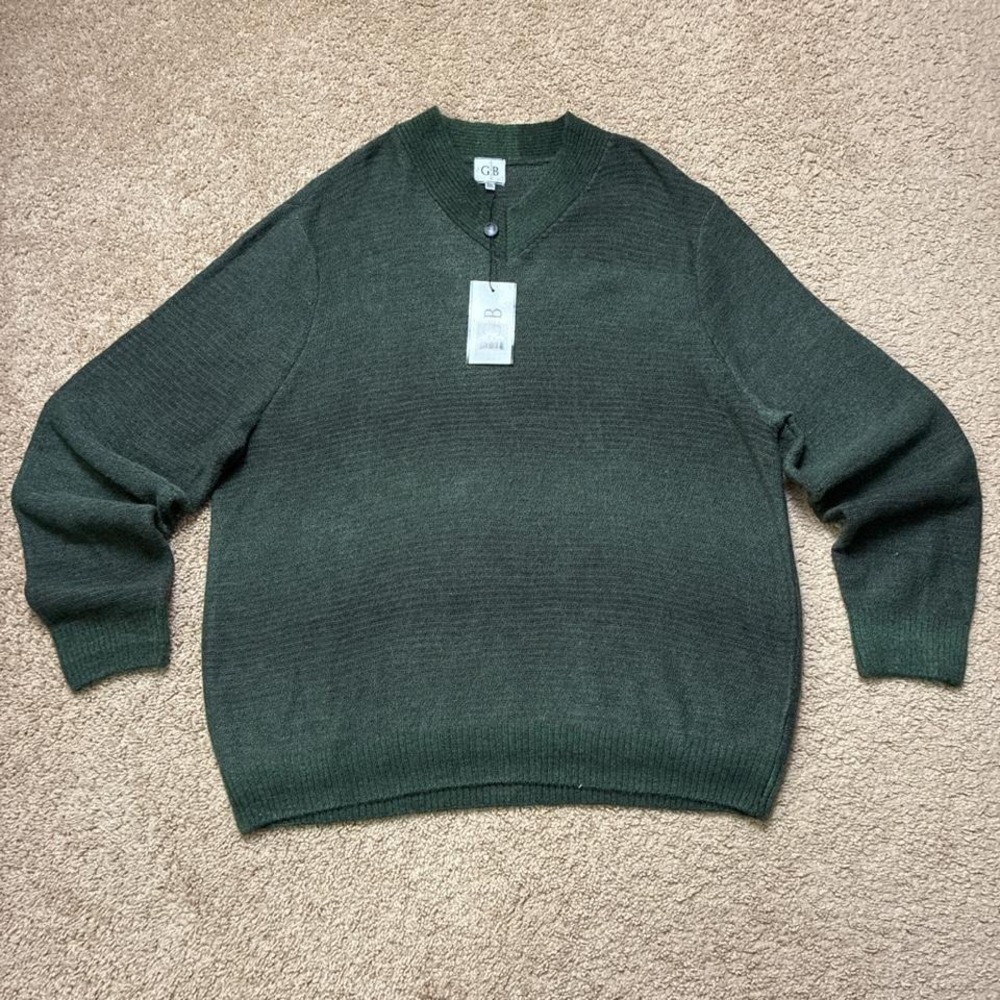 Geoffrey Beene Wool Blend Green V-Neck Sweater Grandpa Vintage Style Size XXL